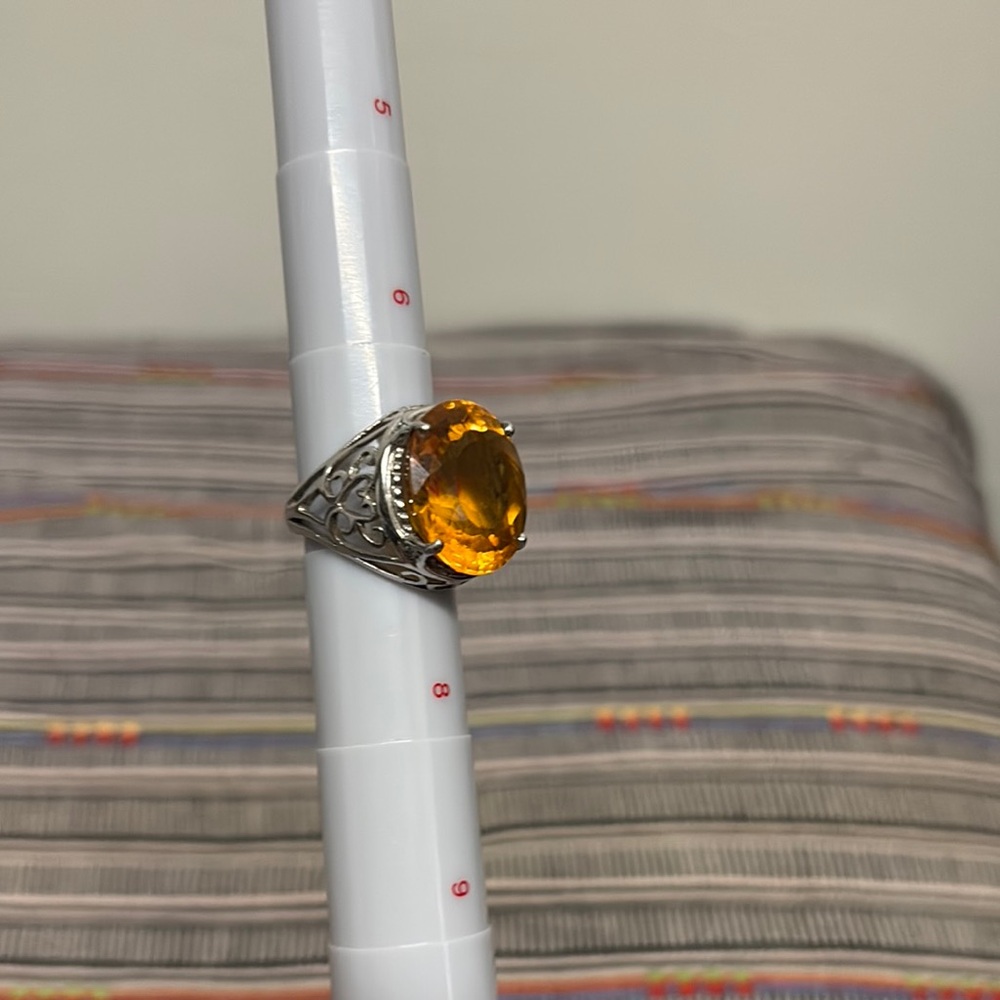 Silver Ring with Citrine Stone size 7, 925 marking